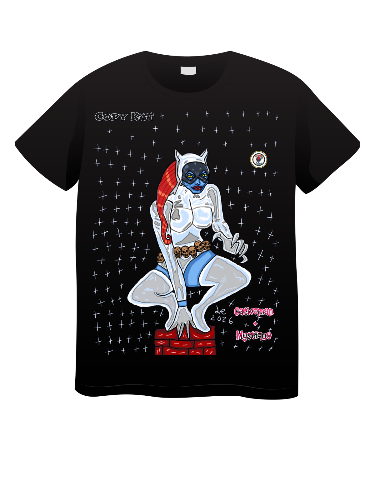 Copy Kat (Mystique + Catwoman) T shirts